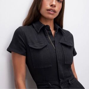 Good American fit for success black denim jumpsuit! Size 2
